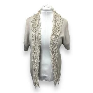 Mac & Jac Womens S Cream Fringe Cardigan - Acrylic & Nylon